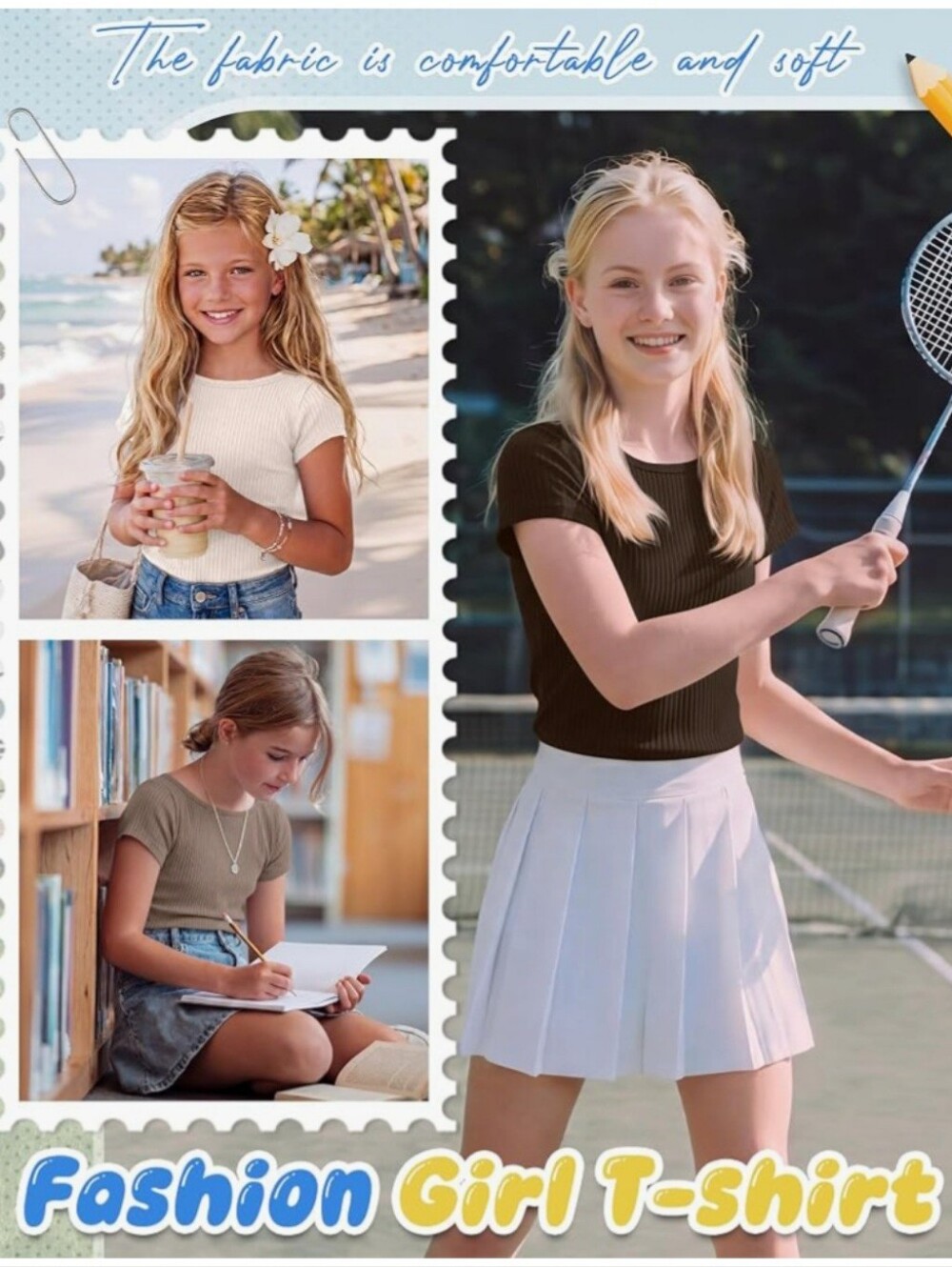Girls 4Pk Ribbed Tees - Picture 4 of 7